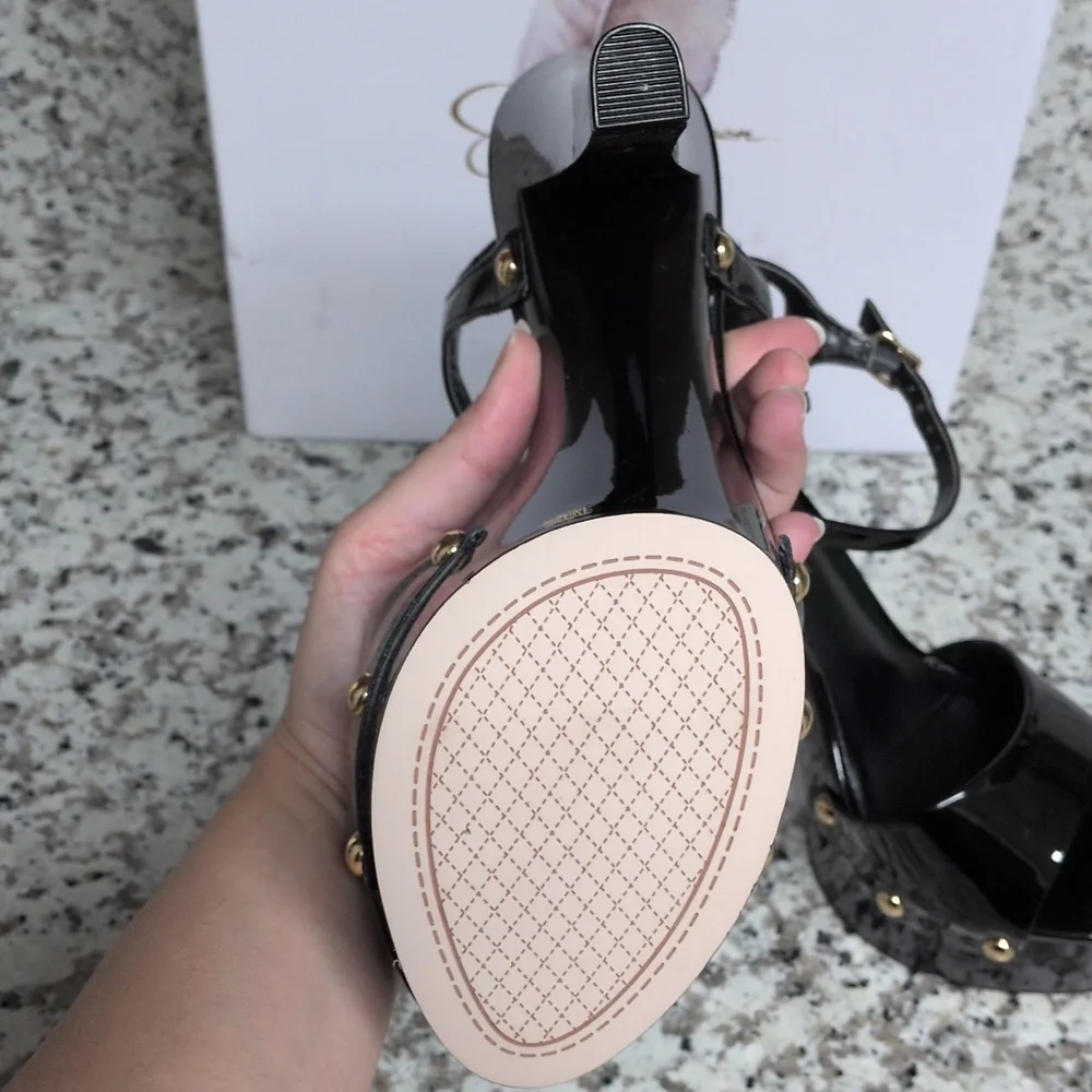 ✨SOLD✨ NEW Jessica Simpson CALENTA Black Patent Platform Sandals Sz 11 - Picture 9 of 10